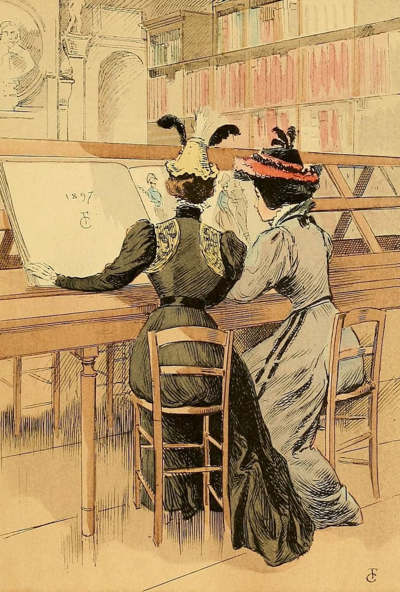 Fashion in Paris 1896 In the Cabinet des Estampes Canvas Art - FranÔøΩois Courbin (24 x 36)