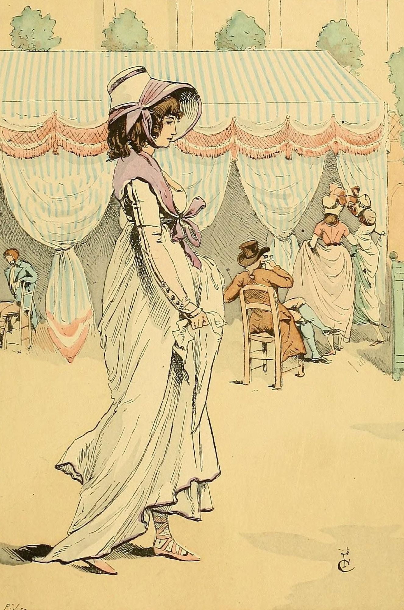 Fashion in Paris 1898 Appointment at the cafe de Tuileries 1798 Canvas Art - FranÔø?ois Courbin (24 x 36)