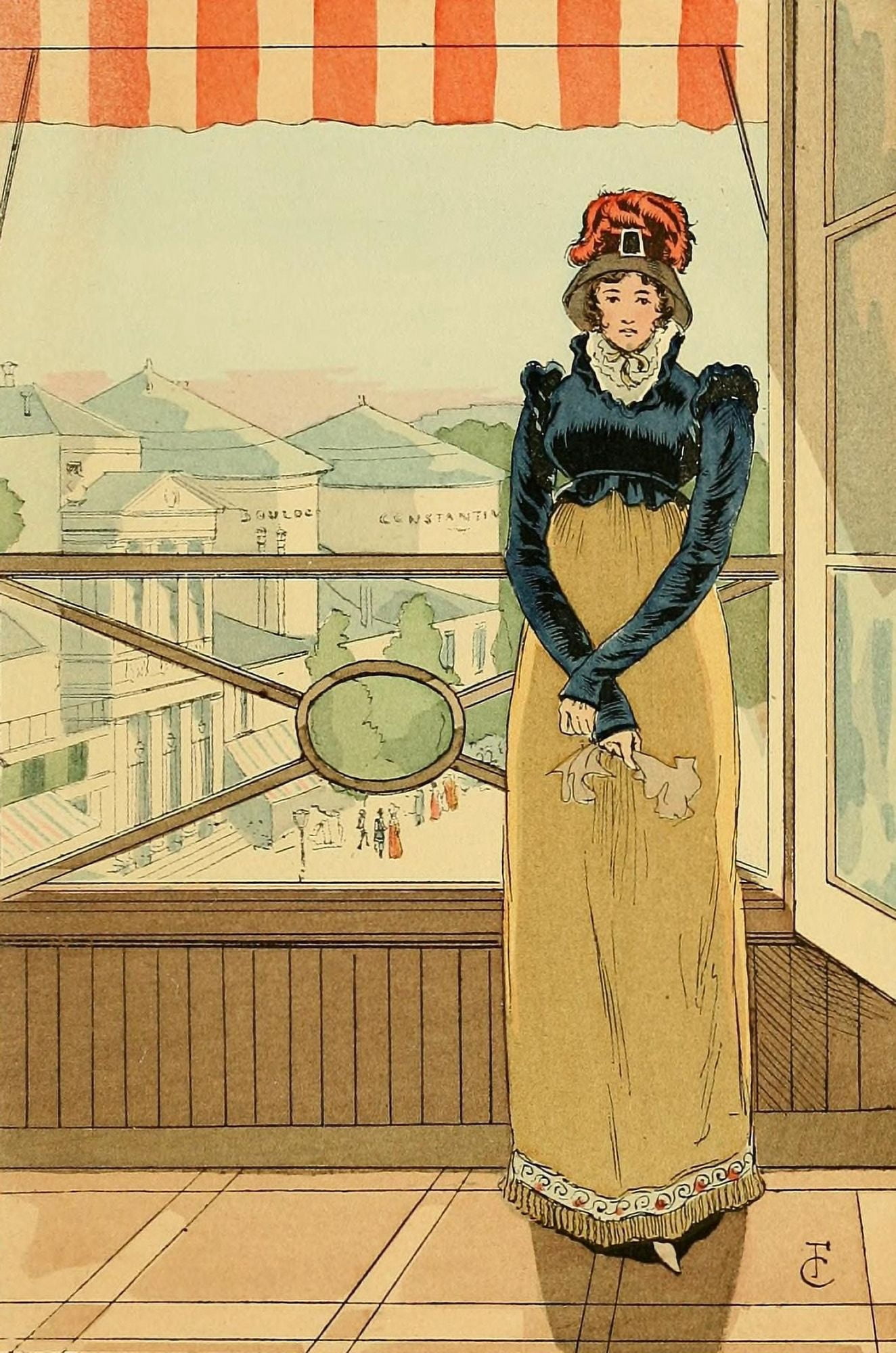 Fashion in Paris 1898 View from a window 1810 Canvas Art - Fran???ois Courbin (18 x 24)