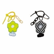 Fashion keychain pendants, black and white checkered and yellow creative fabric flowers, exquisite womens bag pendants, backpack ornaments, pendant gifts