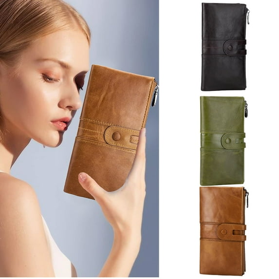 Fashion leather ladies vertical wallet multi -function female student Korean version of mobile wallet RFID long wallet/Brown