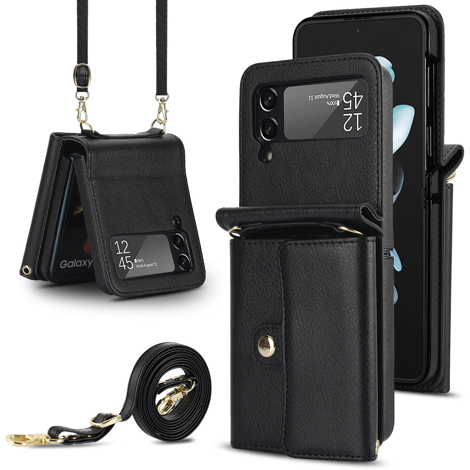 Fashion leather wallet phone case suitable for Vivo X flip, lanyard and card holder