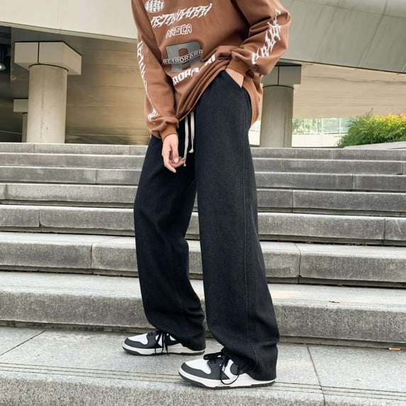 Fashion men's straight leg loose jeans, summer new trendy brand Instagram high street versatile casual wide leg mop pants