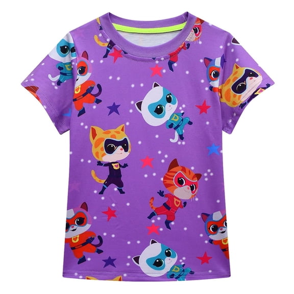 Fashion movies, TV games, cartoon fashion elements SuperKitties girls' T-shirt, suitable for children aged 3-10