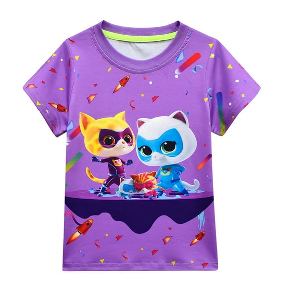 Fashion movies, TV games, cartoon fashion elements SuperKitties girls' T-shirt, suitable for children aged 3-10