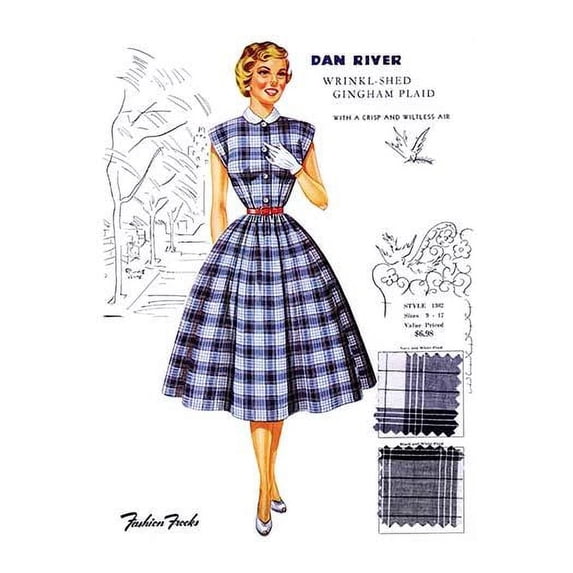 Fashion plates of the latest styles complete with sample fabric from a book sent only to retailers to choose their seasonal collections. Poster Print by Fashion Frocks (24 x 36)