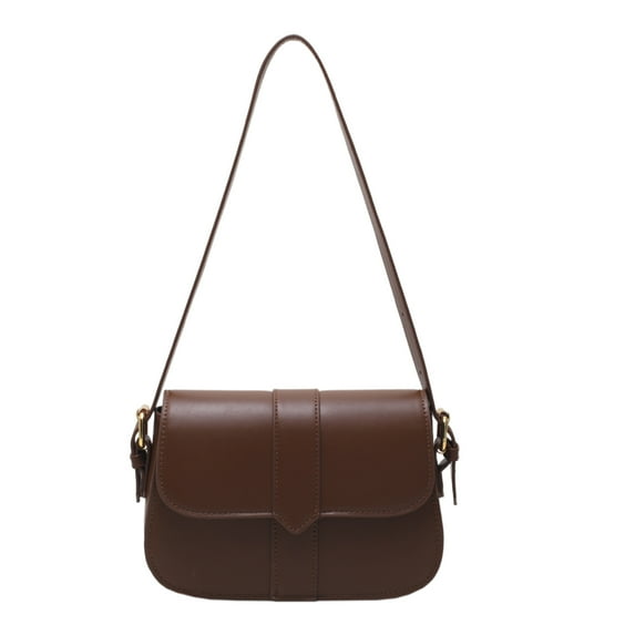 Fashion retro PU leather saddle bag shoulder crossbody bag female solid color underarm bag-brown