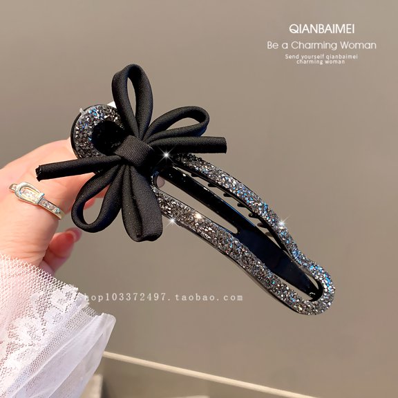 Fashion retro black duckbill clip bow crystal hair clip claw clip new lazy bun clip side clip