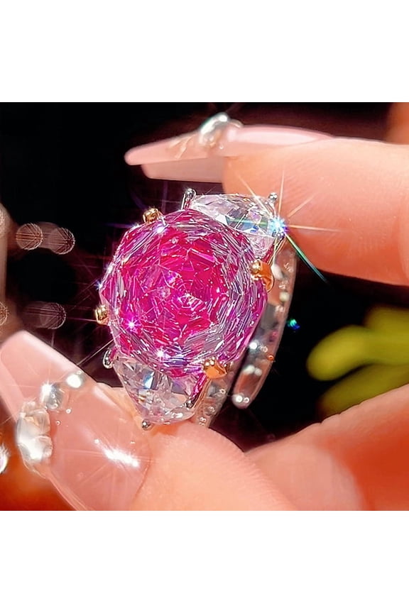 Fashion ring for woman,inset red cubic zirconia stone ,size adjustable