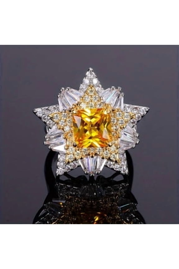 Bypass Yellow, Cubic Zirconia Ring, Copper Plated with Platinum, 1 Count per Pack