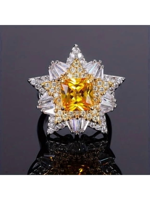 Bypass Yellow, Cubic Zirconia Ring, Copper Plated with Platinum, 1 Count per Pack