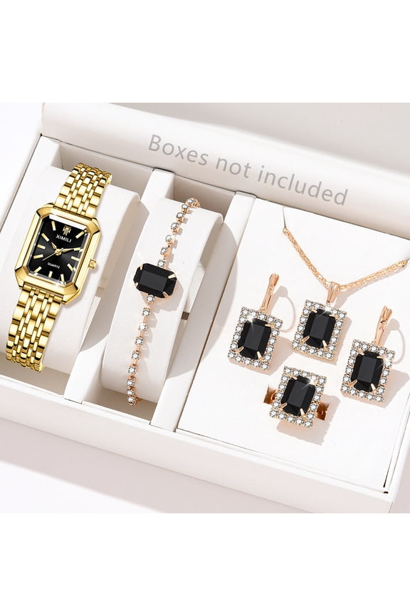 Fashion stainless steel quartz strap watch for women's square analog clock gift watch, multiple jewelry combinations