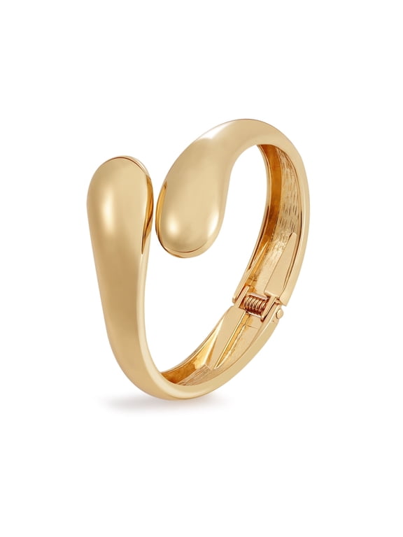 Teardrop Gold Bracelets for Women Stackable Gold Bangles, Chunky Wide Thick Wrist Cuff, Non Tarnish Gift