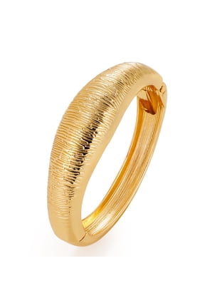 Chunky Gold Bracelets for Women, Striped Thick Bangle, Stackable Statement Wrist Cuff, Non Tarnish Gift