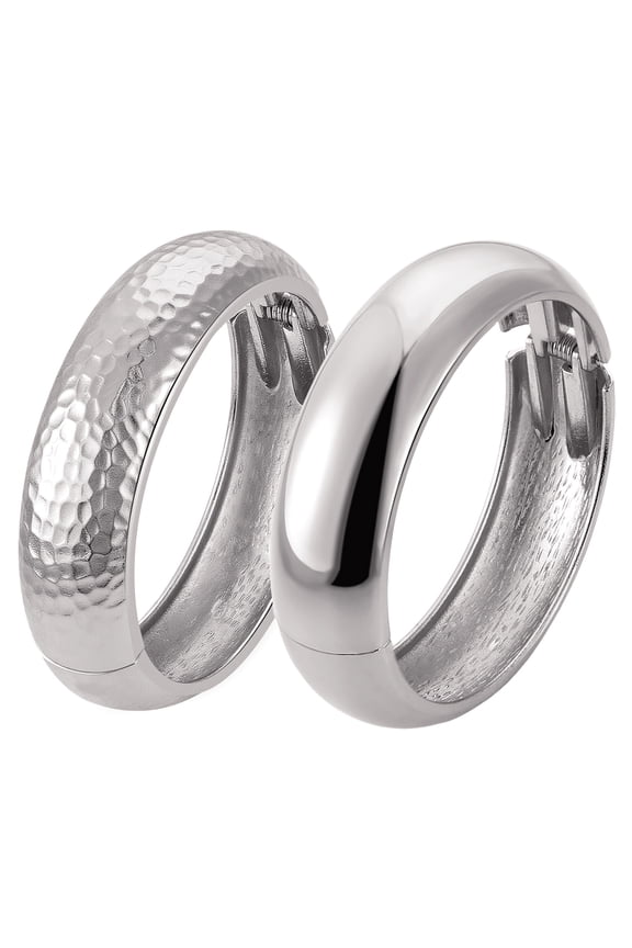 2-Piece Silver Bracelets for Women Silver Bangles, Chunky Wide thick Cuff Stackable bangle Set, Jewelry Gift