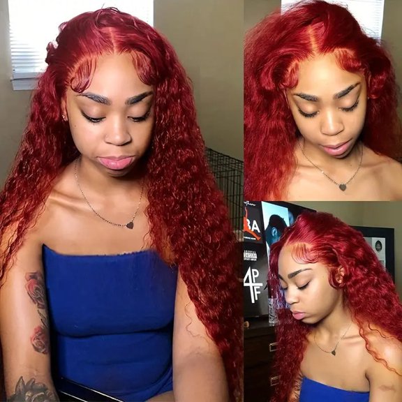 Fashion wine red lace front wig 13*4 small curly long curly hair full head wig