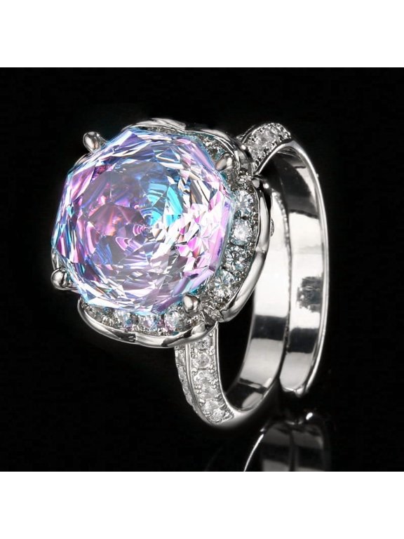 Bypass Multicolor, Cubic Zirconia Rings, Copper Plated Platinum, 1 Count Per Pack
