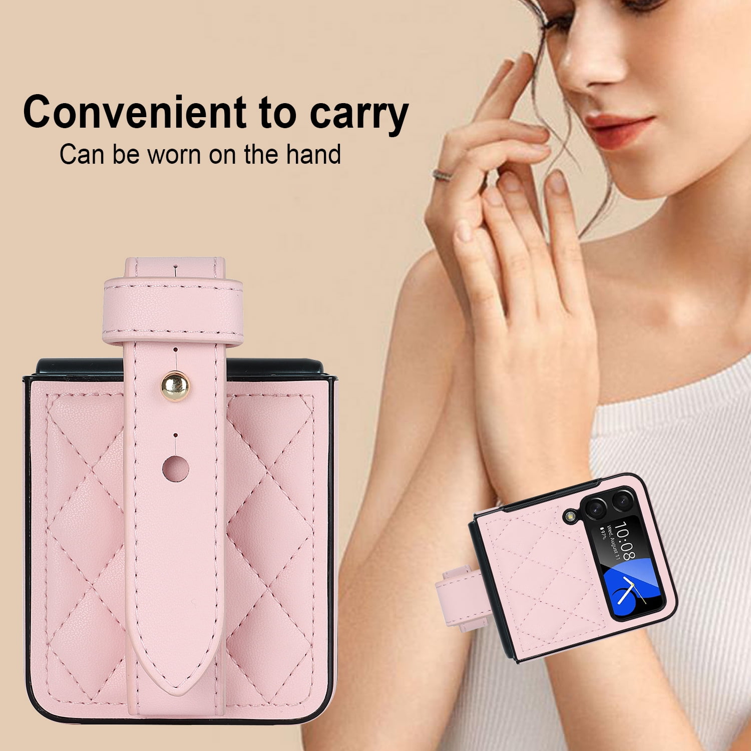 Fashion wrist strap folding phone leather case for Samsung Galaxy Z flip4
