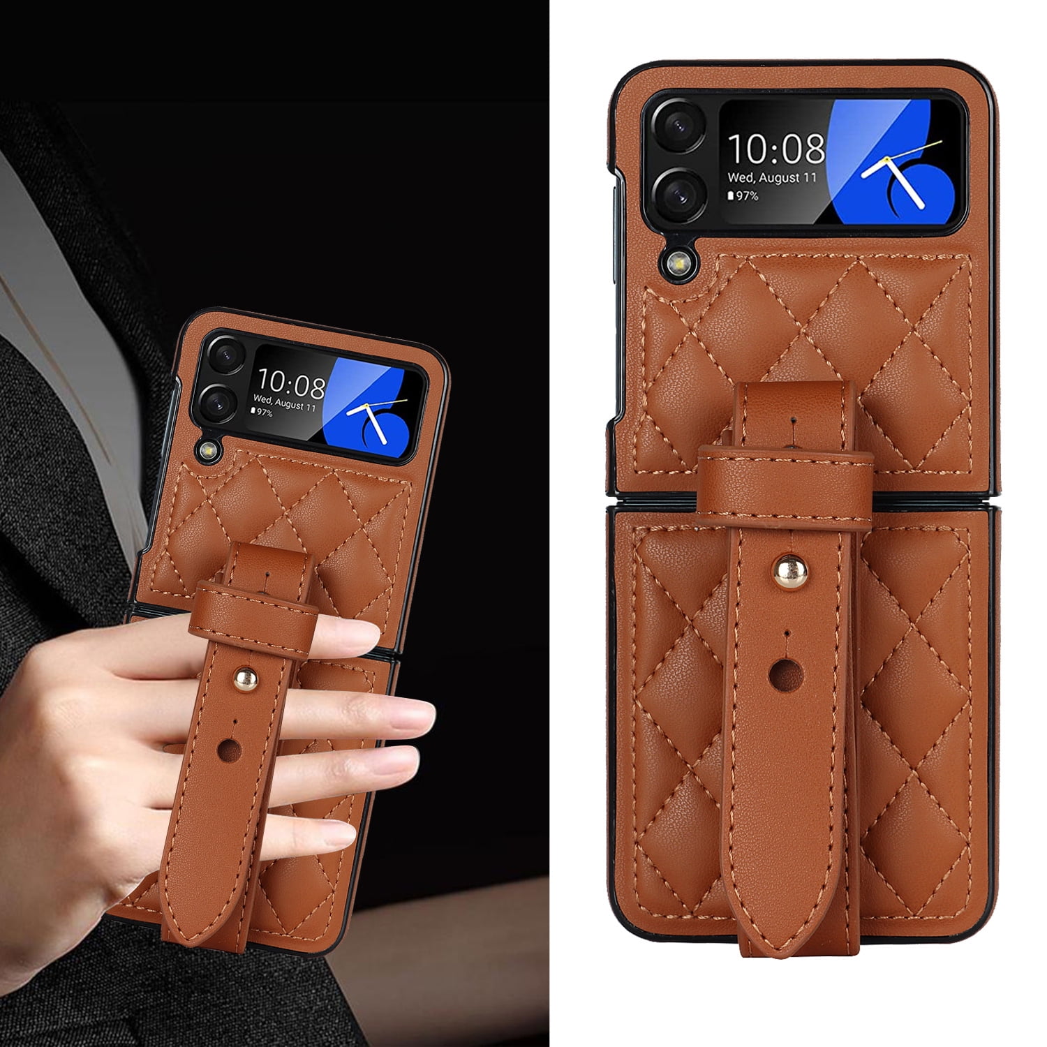 Fashion wrist strap folding phone leather case for Samsung Galaxy Z flip4
