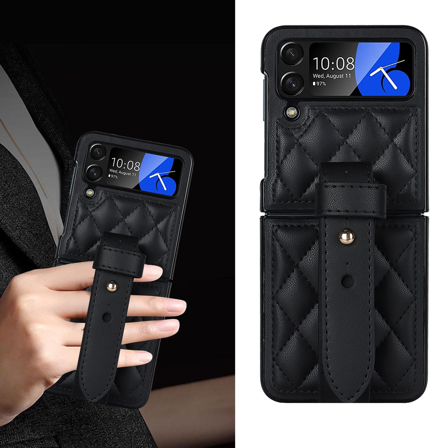 Fashion wrist strap folding phone leather case for Samsung Galaxy Z flip5
