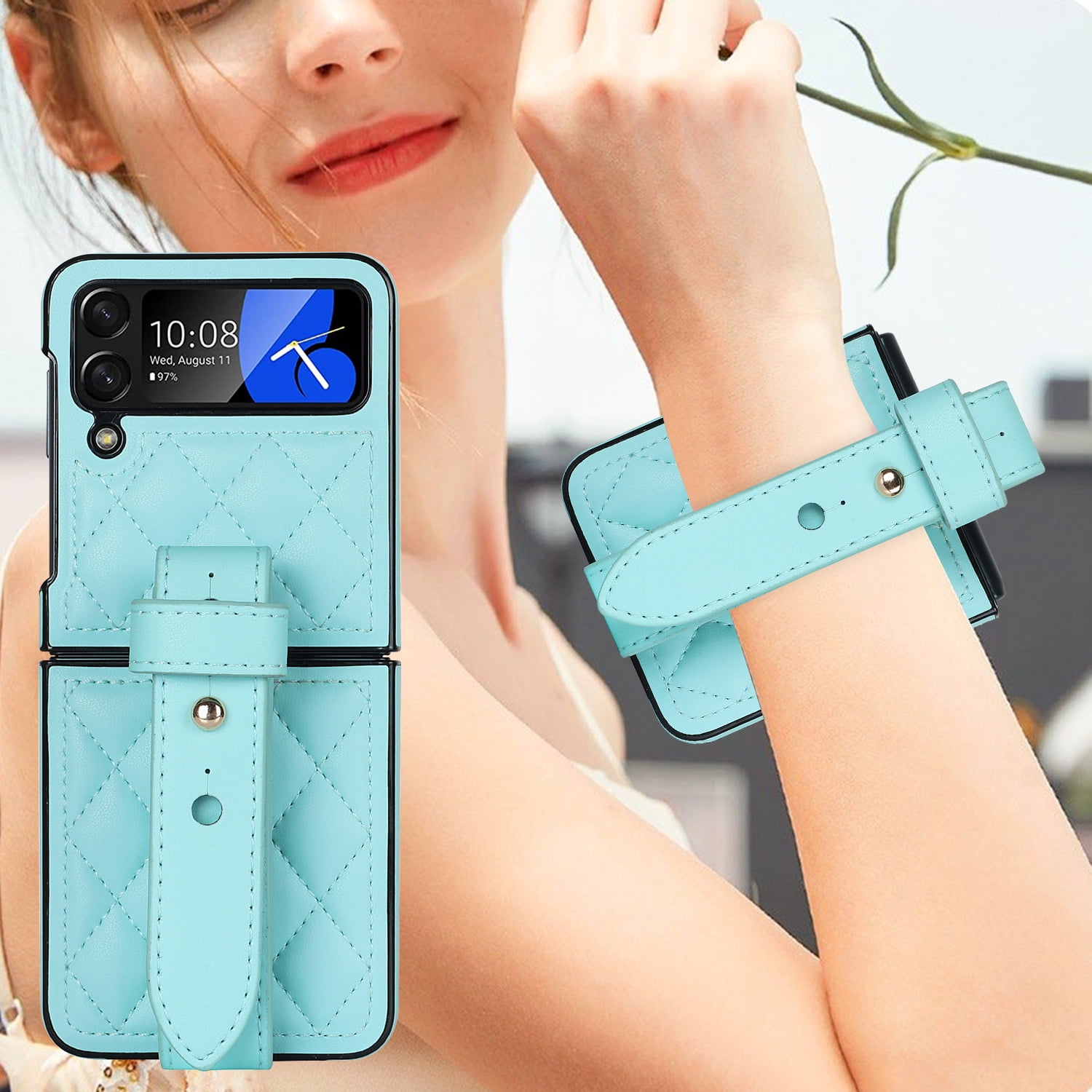 Fashion wrist strap folding phone leather case for Samsung Galaxy Z flip5