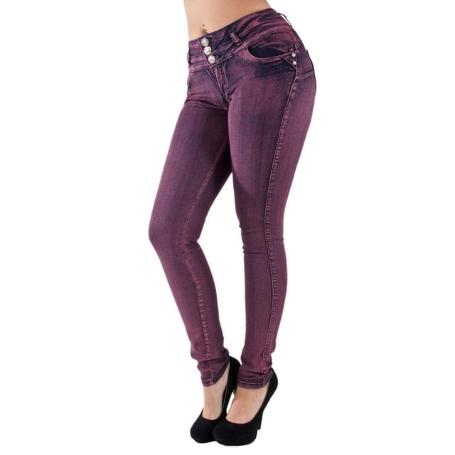 Fashion2Love Plus/Junior Size Butt Lift Levanta Cola Skinny Pink Denim Women Jeans