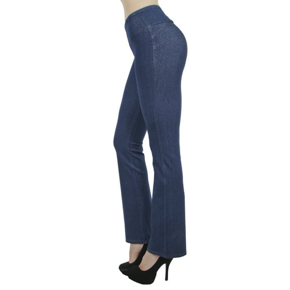 Fashion2Love Shaping Pull On Butt Lift Push Up Yoga Pants Stretch Indigo Denim Flare Jeans