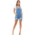thumbnail image 1 of Fashion2Love Women's Juniors Adjustable Straps Relaxed Fit Ripped Distressed Short Jumper Overalls, 1 of 8