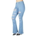thumbnail image 1 of Fashion2Love Women's Juniors Bell Bottom Ripped Distressed High Waist Flared Stretch Jeans, 1 of 8