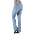thumbnail image 1 of Fashion2Love Women's Juniors Butt Lift Push Up Mid Waist Ripped Distressed Boot Leg Jeans, 1 of 9