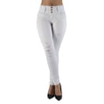 thumbnail image 1 of Fashion2Love Women's Juniors Butt Lift Push Up Mid Waist Ripped Distressed Skinny Jeans, 1 of 9