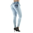 thumbnail image 1 of Fashion2Love Women's Juniors Colombian Design Butt Lift Push Up Mid Waist Skinny Jeans, 1 of 8