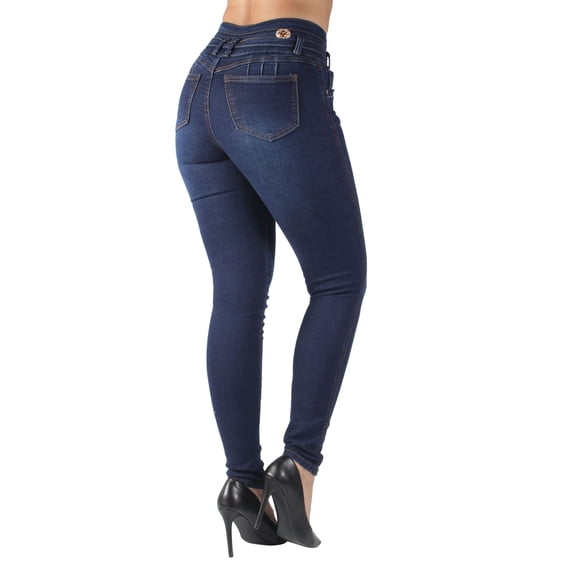 Fashion2Love Women's Juniors Colombian Design Butt Lift Push Up Mid Waist Skinny Jeans