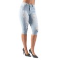 thumbnail image 1 of Fashion2Love Women's Juniors Destroyed Ripped Stretch Denim Capri Shorts, 1 of 9