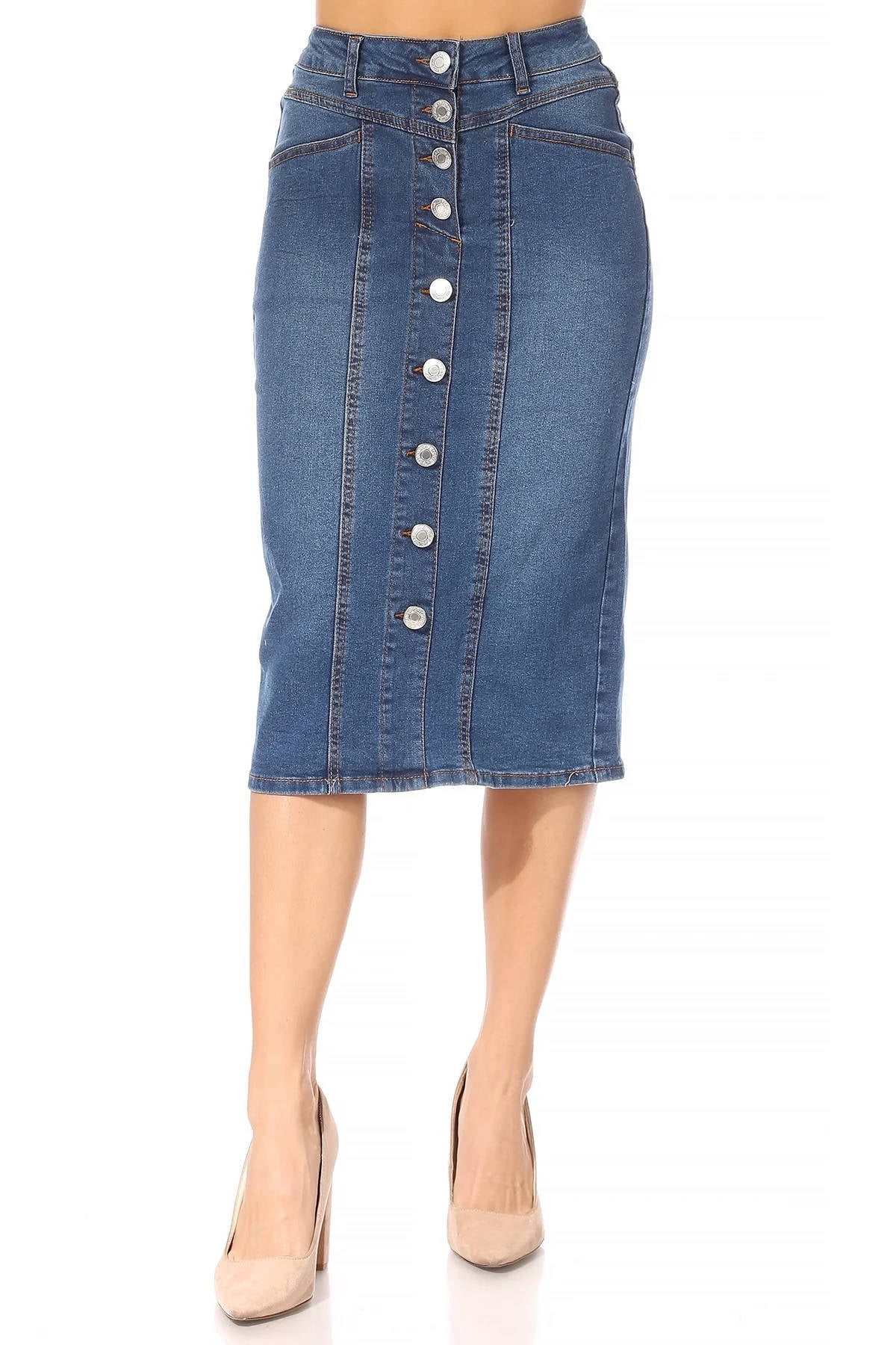 Stretch Denim Pencil Skirt