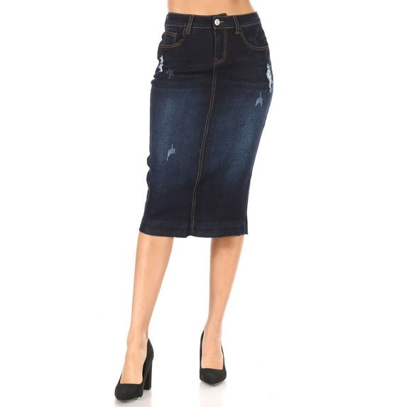 Fashion2Love Women's Juniors/Plus Size Destroyed Ripped Pencil Stretch Denim Skirt
