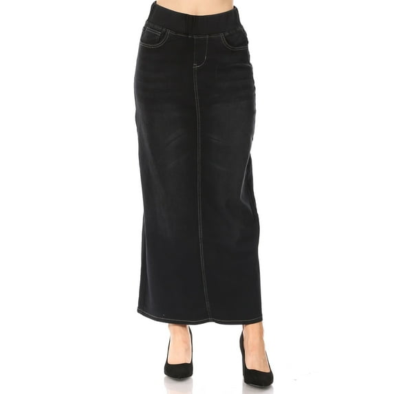 Fashion2Love Women's Juniors/Plus Size High Waisted Shaping Pull-On Stretch Denim Long Skirt