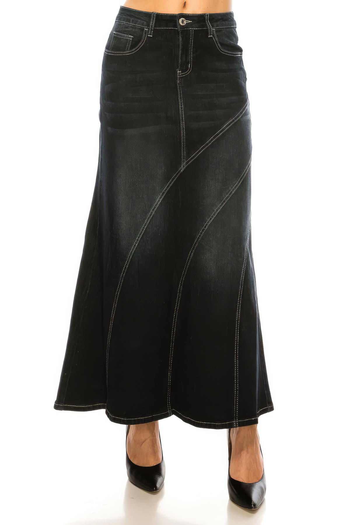 Fashion2Love Women's Juniors/Plus Size Stretch Denim Long A-Line Skirt ...