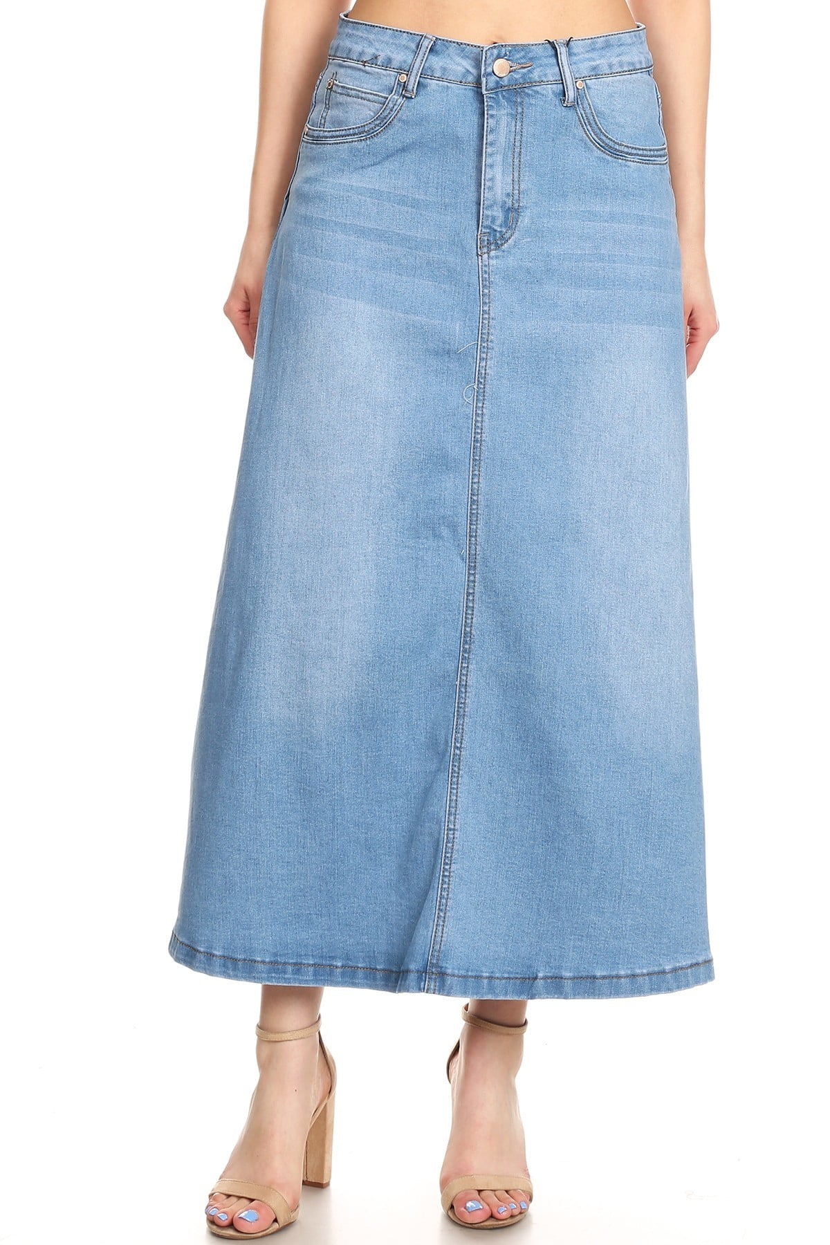 Women's Juniors Long A-Line Stretch Denim Maxi Skirt (213-SKT)