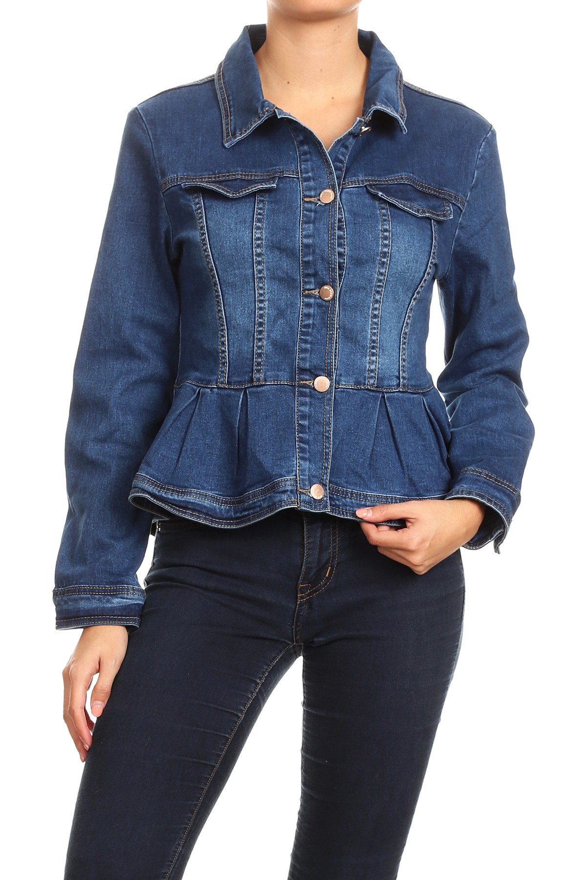 Fashion2Love Women's Plus / Juniors Size Premium Denim Premium Bodice Long Sleeve Jacket - image 1 of 8