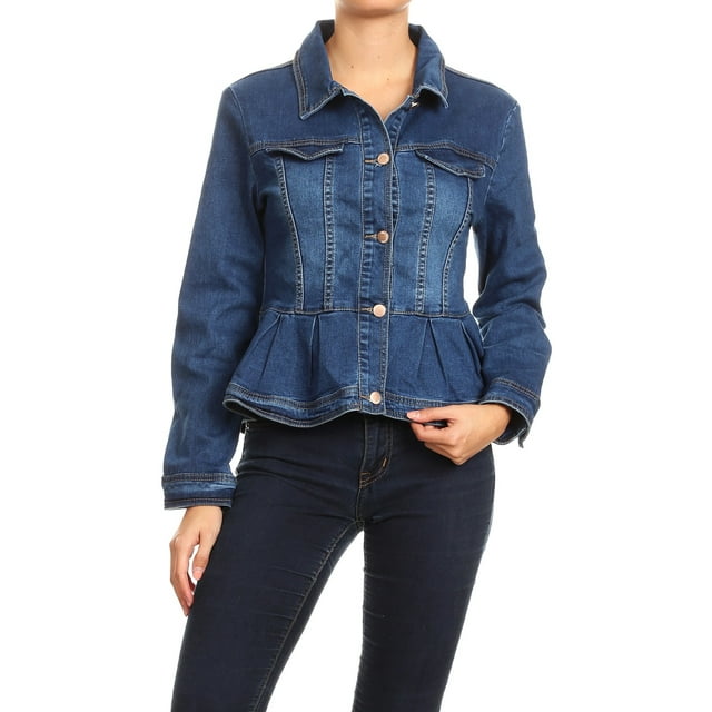 Fashion2Love Women's Plus / Juniors Size Premium Denim Premium Bodice Long Sleeve Jacket