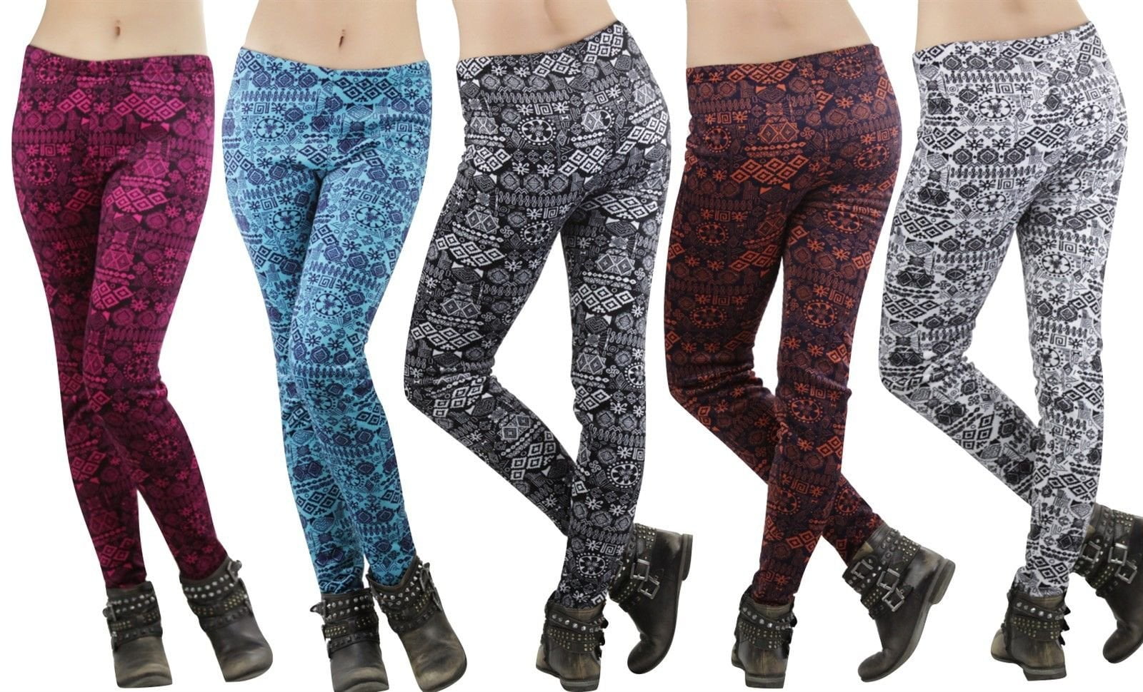 Fur Lined Leggings Winter Tribal Print Thick Fleece Stretch Pants One Size  Sale