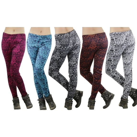 FashionCatch Women's Fleece Lined Leggings with Tribal Print Band