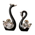 thumbnail image 1 of FashionCha 2 Pieces Swan Sculpture Ceramic Figurine Artwork Decorative Crafts Animal Statue Black, 1 of 9