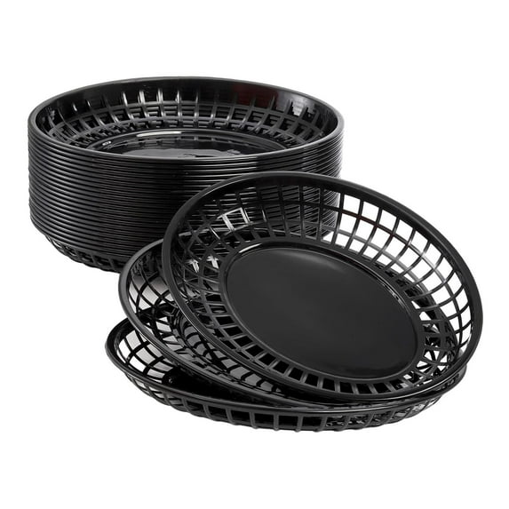 FashionCha 24 Pieces Fast Food Baskets Bread Fry Baskets Serving Tray Deli Baskets Platters Black