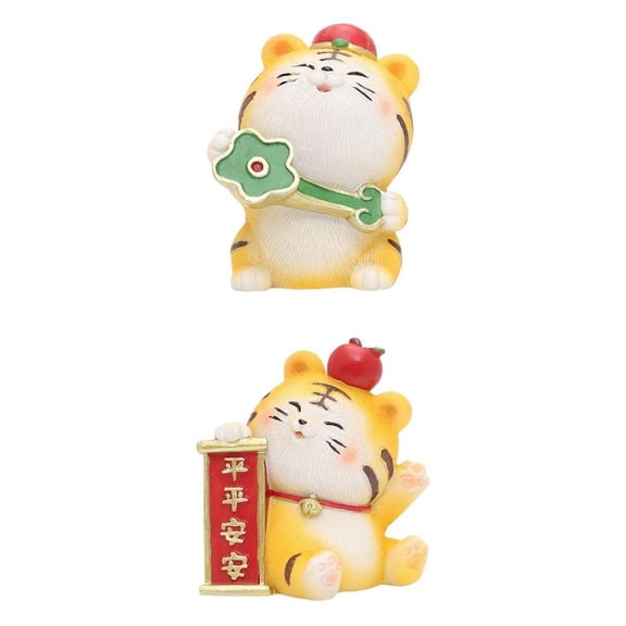 FashionCha 2x Resin Tiger Small Statue Zodiac Christmas Crafts Animal Home