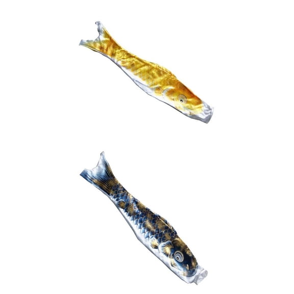 FashionCha 2x Traditional Koinobori Windsock Japan Koi Fish Flag for Children's Day Outdoor Yellow Black