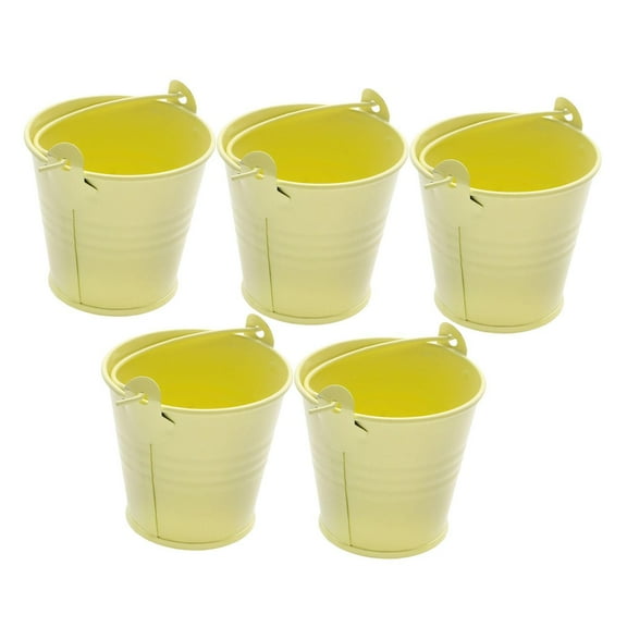 FashionCha 5 Pieces Metal Buckets Home Decor Cute Mini Candy Tiny for Yard Garden Party Yellow