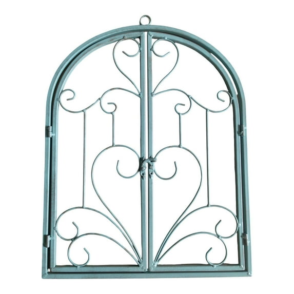 FashionCha Arched Window Wall Decor Metal Scroll Wall Decor Retro Farmhouse Rustic for Yard Green