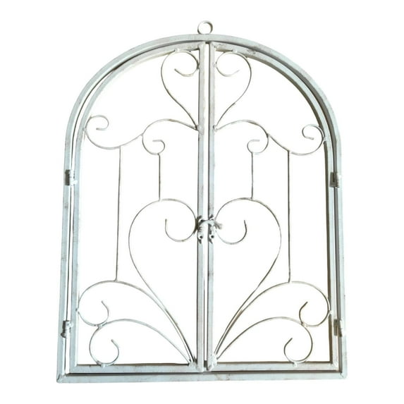 FashionCha Arched Window Wall Decor Metal Scroll Wall Decor Retro Farmhouse Rustic for Yard White